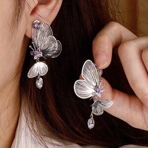 Purple Butterfly Hollow Cool Color Earrings
